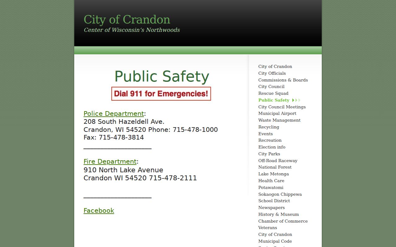 Crandon Police Department criminal record contact page