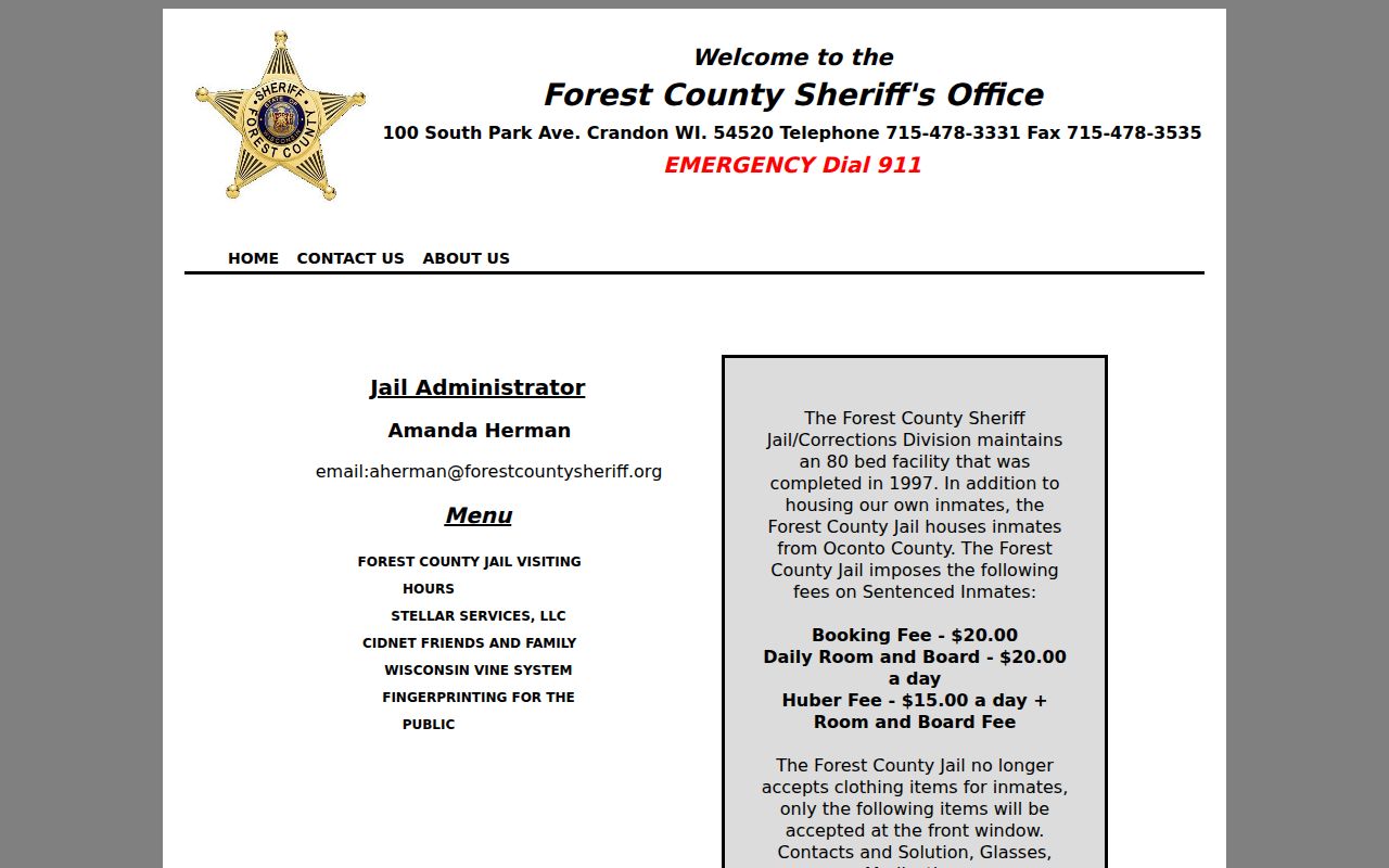 Forest County recent arrest and booking information on the jail page