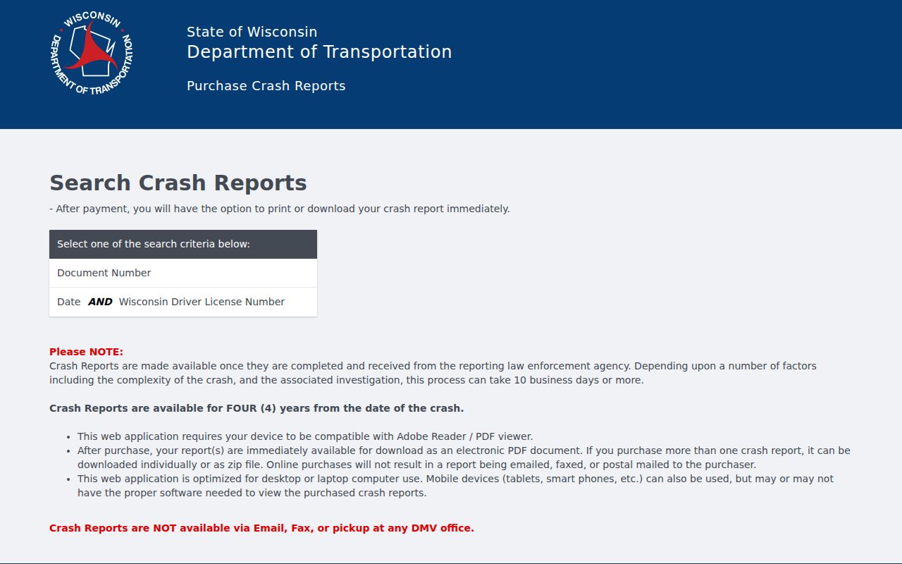 Forest County arrest-related crash record search through Wisconsin DOT