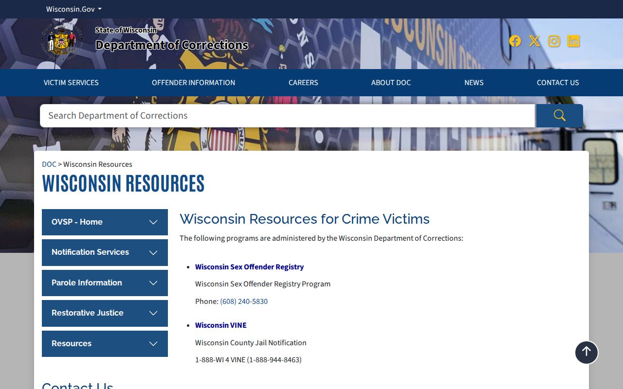 Wisconsin DOC resources for Forest County sex offender registry information