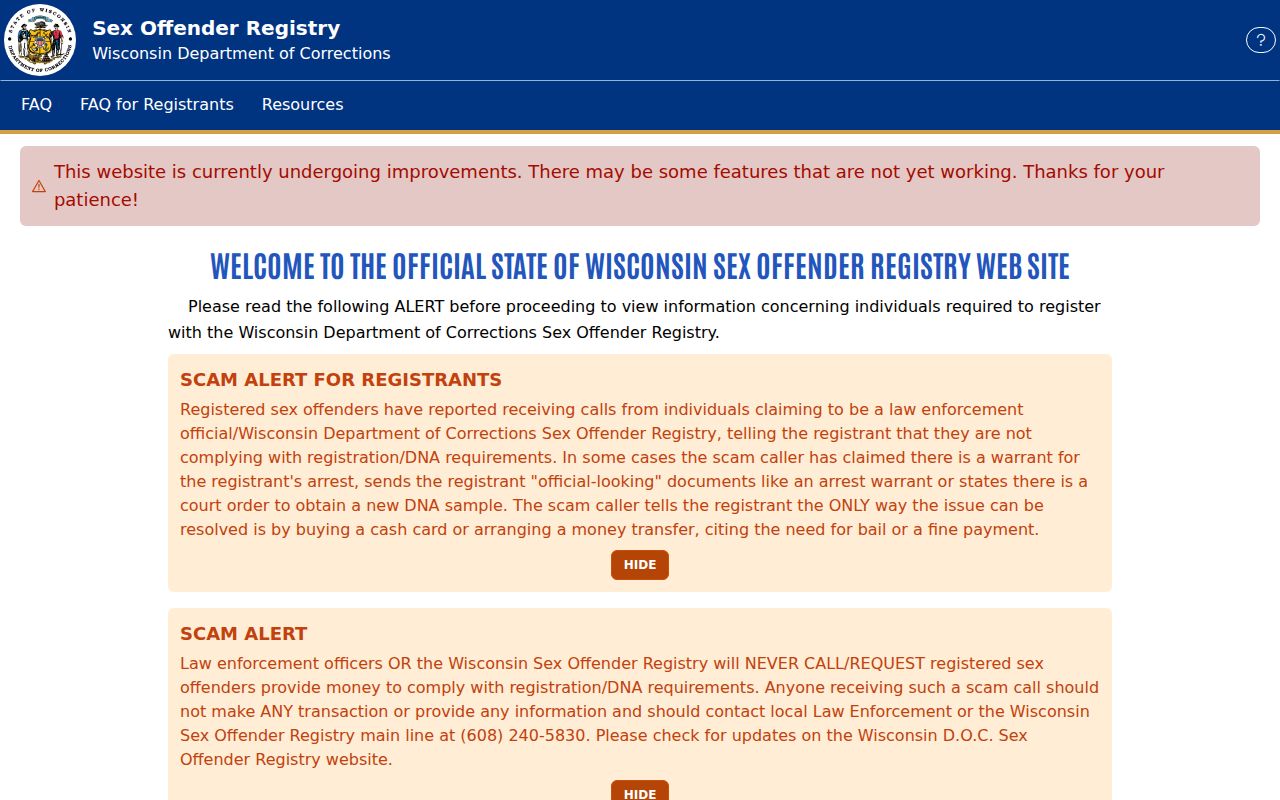 Forest County sex offender registry legacy Wisconsin entry page