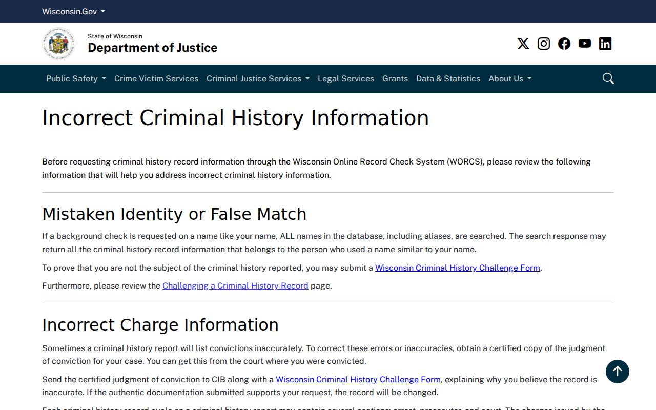 Correcting Forest County criminal history through Wisconsin DOJ