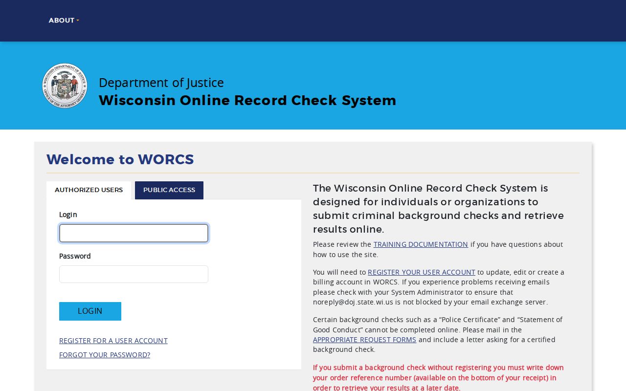 Forest County criminal history request options in WORCS